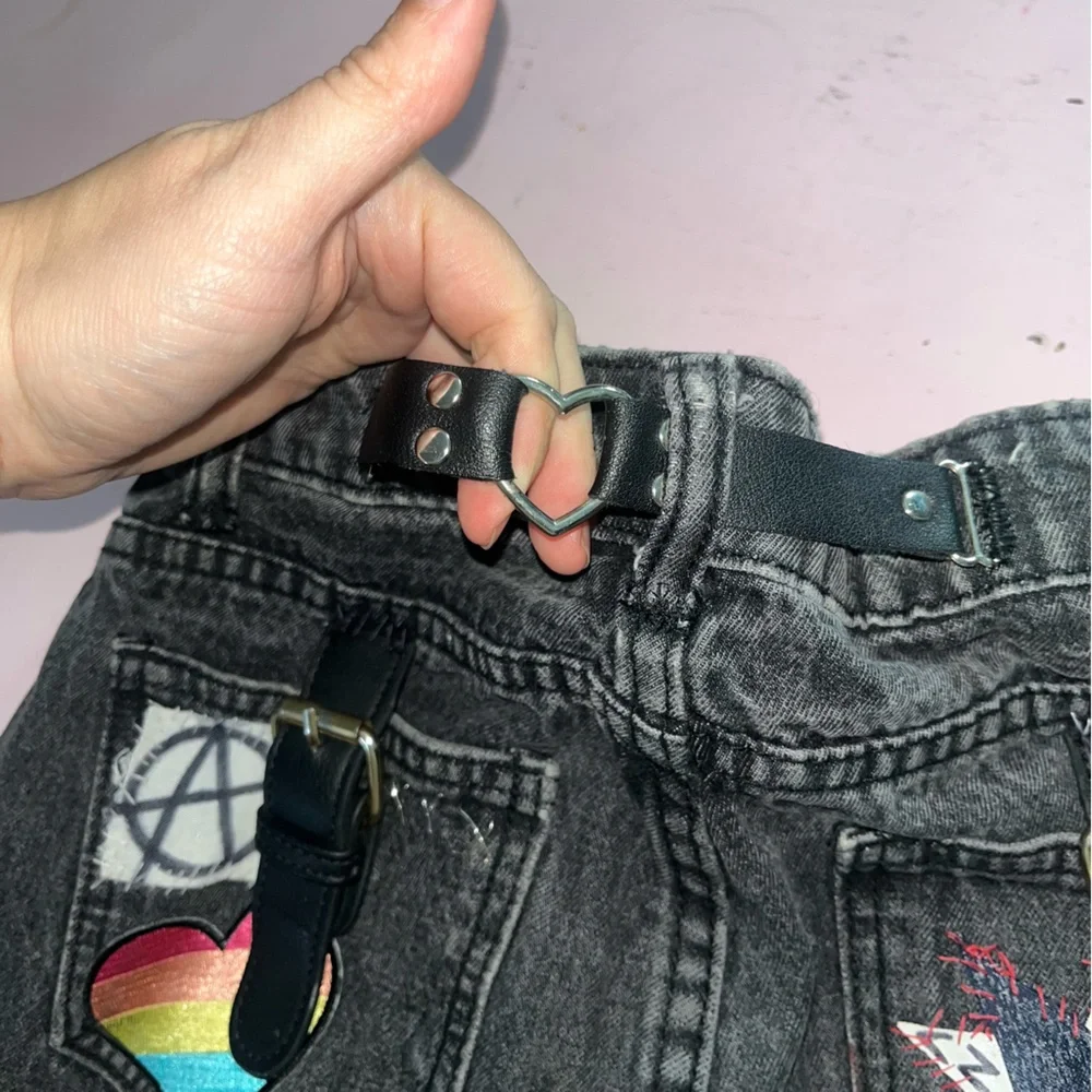 Punk’s Not Dead Grunge Jeans with Chains Embellished Patches Handmade Crust Goth - Picture 10 of 12